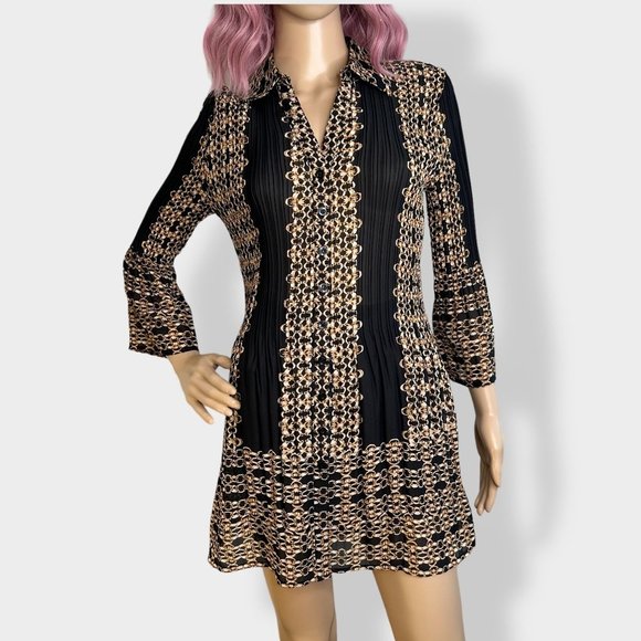 Alfani Chain‎ Print Pleated Button Down Dress - Picture 1 of 4